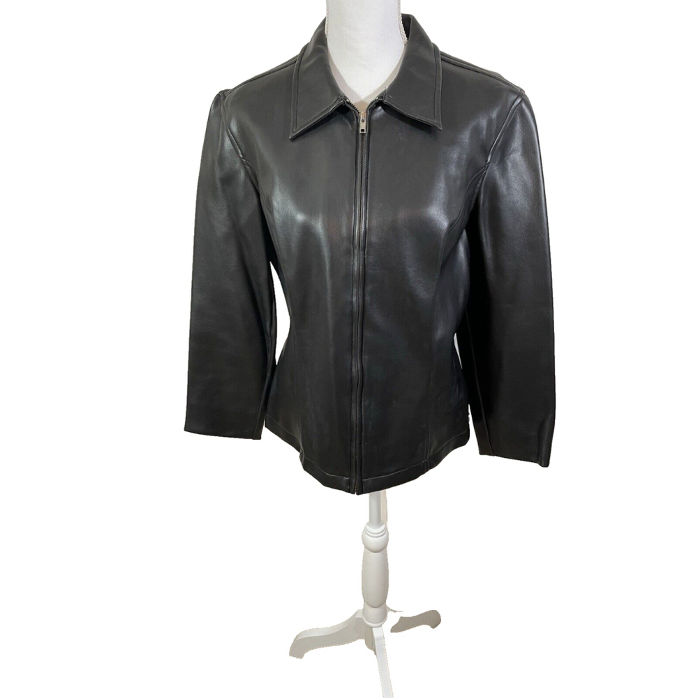 Guess Jacket Women's XL Black Faux Leather Zip Up